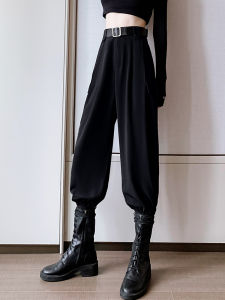 Black Womens Outdoor Hiking Trousers Drapey Cuffed 2025 New Spring Autumn European Style Harlan Workwear Pants