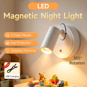 CANMEIJIA 2000mAH Magnetic Base Led Wireless Wall Light USB Rechargeable Wall Mounted Cabinet Spotlight Touch Dimmable Bedside Lamp for Room Bedroom Reading Night Light