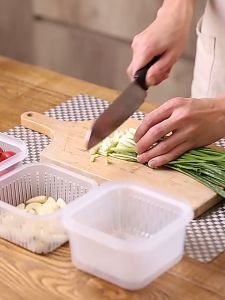 กล่องอาหาร กล่องข้าว กล่องใส่อาหาร กล่องถนอมอาหาร พลาสติกสองชั้น สำหรับเก็บผัก ผลไม้ อาหารแห้ง  มีฝาปิด ระบายน้ำ