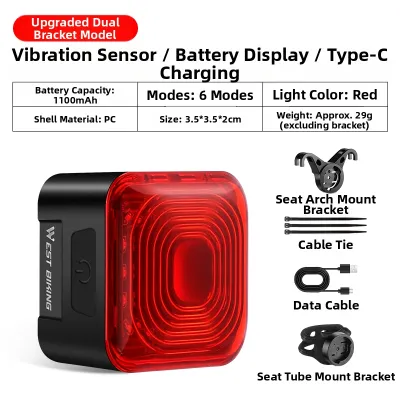 West Biking | Smart Brake Sensing Rear Light for Mountain and Road Bikes