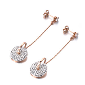 Lokaer Bohemia Stainless Steel Double Circle Tassel Earrings Jewelry White/Black Shining Crystal Women Dangle Earrings E19115