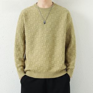 HENGYUANXIANG | Hengyuanxiang Mens Round Neck Knitted Sweater Thickened Autumn Winter Fashion Warm Base Layer Shirt Checkered Pattern Youthful Style