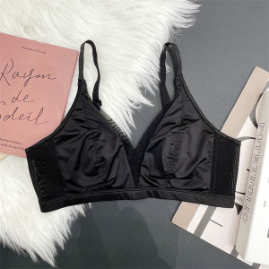 เสื้อชั้นในลูกไม้เนื้อนุ่มสไตล์ฝรั่งเศส เซ็กซี่ ผ้าซาติน ไร้โครง เสื้อชั้นในทรงเต็มคัพสำหรับผู้หญิง ทรงเอวสูง ไร้โครง ช่วยกระชับหน้าอก