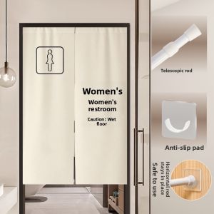 Minimalist Bathroom Privacy Curtain Partition No Drilling Needed Toilet Living Room Half Curtain Block off Polyester Fabric