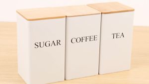 3Pcs Tea Canister Modern Cookie Jar Stainless Steel Airtight  Bamboo Lid Iron Tea Can Snack Storage Coffee Bean Square Can Kitchen Container Storage Jars