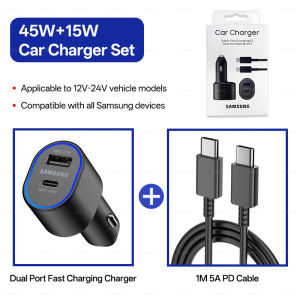 Samsung | 60W Samsung Original Car Charger 45W 15W 25W Type C USB PD Fast Carregador Galaxy S25 S24 A55 A54 A35 Note 20 10 Plus Z Fold 7