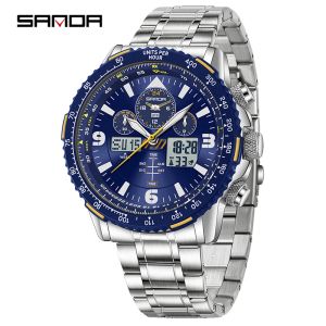Sanda | SANDA New Business Quartz Watches for Man Fashion Stainless Steel Tape Date Multifunctional Chronograph 5Bar Waterproof Clock