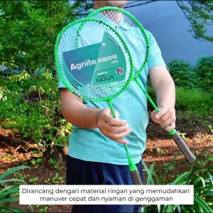 Agnite Badminton Racket / Raket badminton / Raket Bulu Tangkis Murah Warna hijau neon 1 pasang ( 2) GRATIS sarung raket F2100