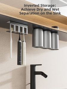 Bathroom Modern Minimalist Style Toothbrush Holder Wall Mounted Magnet Sucup Holder Family of Four Toiletries Storage Rack