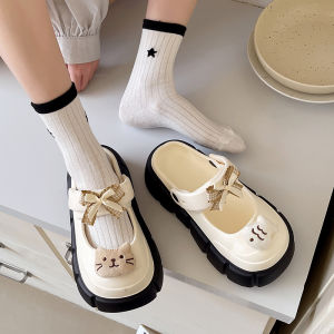 Cute Cartoon Hole Shoe Womens Thick Bottom Anti-slip Summer New Soft Bottom Internet Celebrity Head Covering Half Slip-On Shoes Outdoor Wear