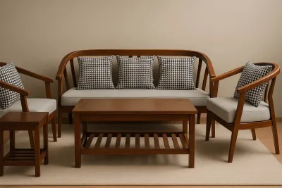Bộ bàn ghế sofa gỗ tay cong hiện đại