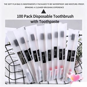 100 Pcs Disposable Toothbrushes And Toothpaste Separately Packaged Adult Soft Hair Toiletries