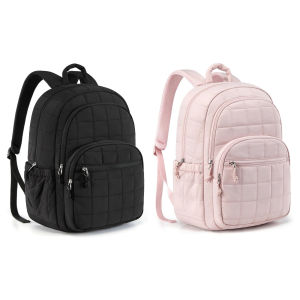 [Ueb Wholesale Center]Nylon Quilted College Laptop Backpack Waterproof Bookbag Adjustable Straps College Backpack for Girl 15.6 Inch Laptop