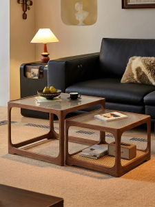 OYIla | Vintage Rattan Solid Wood and Glass Tea Table