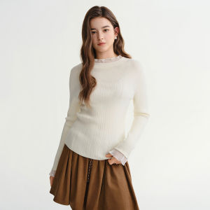 DUSHU | Large Size Lace Ruffled Slim-fit Semi-High Neck Knitwear