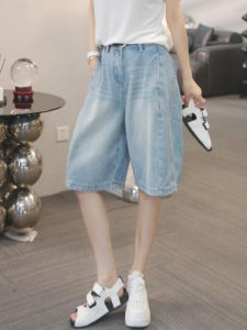 Shalldoer | Retro High Waist Slimming Denim Capri Pants Womens Summer Fashion Versatile Wide Leg Pants Casual Style Blue Color