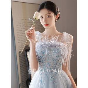 Glary ĐầM Dạ HộI Lông Vũ Màu Xanh Dương Hình Ngôi Sao Đầm Họa Tiết Pháp Ngày Cho Bé Gái Đầm Dự Tiệc