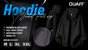 All U Want - QUAFF 300GSM Premium Full Zip Hoodie Jacket - Black (M–XXL)