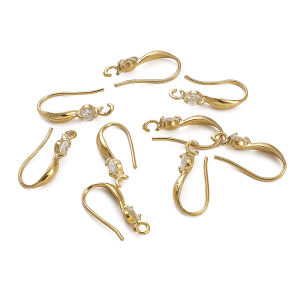 2pcs 20mm 14K Gold Plated Brass Earring Hook with Zircon Stone Earring Findings for Women Girls Earring Making