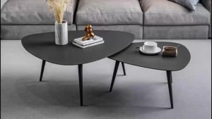 Bàn trà đôi Sofa phòng khách mặt đá tam giác chân kim loại sơn tĩnh điện 3 thanh trụ sang trọng hiện đại