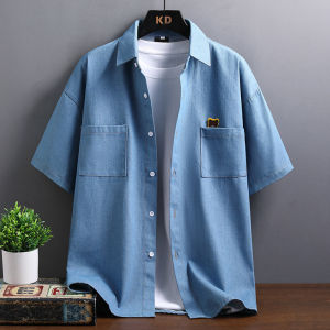 Summer Fashion Ice Silk Denim Casual Loose Short Sleeve Shirt