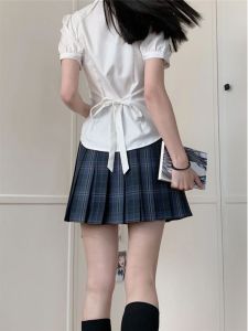 Chubby Girl Plus Size JK Uniform Pure Desire Waist Trimming Shirt Womens Stylish Niche Style Tight Waist Tops Puff Sleeves White Shirt