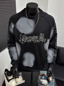 เสื้อสเวตเตอร์คอกลมแบบสวมหัวสไตล์อเมริกันย้อนยุคสำหรับคู่รัก ทรงหลวม แขนยาว ผ้าฝ้าย ฤดูใบไม้ผลิและฤดูใบไม้ร่วง