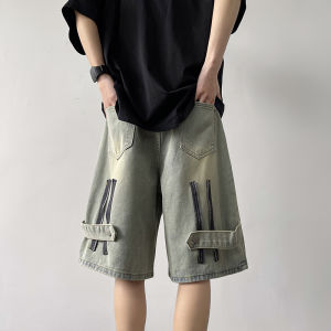 Retro American Mud-Dyed Jeans Shorts Mens Summer Thin Fashion Workwear Design Sensation Five-Quarter Pants Casual Loose Fit