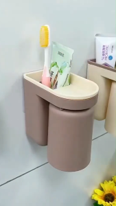 GreenHouse ชุดวางแปรงฟันแบบติดผนัง ไม่ต้องเจาะ ที่วางยาสีฟัน ที่วางแปรงสีฟัน พร้อมแก้ว ติดขวางได้ (มีกาวแถมให้) แปรงสีฟัน แปรงฟัน แก้วแปรงฟัน