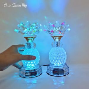 Đèn Hoa Sen Pha Lê Cao Cấp Led 7 Màu CHÂN THIỆN MỸ Đồ Trang Trí Bàn Thờ Phật Gia Tiên HSPL-10