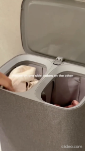 ⭐SG⭐ Double Laundry Basket with Lid & Handles | 2 Compartment Clothes Basket | Foldable Laundry Basket | 50L & 90L