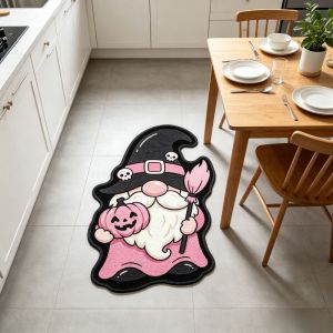 VIKAMA Pink Halloween Gnome Rug Pumpkin Witch Hat Non-Slip Floor Mat Shaped Carpet Bedroom Entryway Spooky Holiday Decor