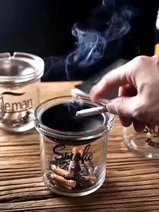 Asbak Kaca Dengan Tutup Corong Dan Tempat Abu Rokok Asbak Anti Angin Aesthetic Glass Ashtray