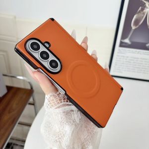 Leather for Magsafe Phone Case for Samsung Galaxy Z Fold8 Ultra Fold 8 7 6 5 Magnetic Wireless Charging Hinge Protective Cover