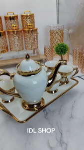 Luxury Porcelain Teapot Set With Tray Tea Cup Set Mugs Tea Pot Coffee Cups With Teapot With Gold Rim Design