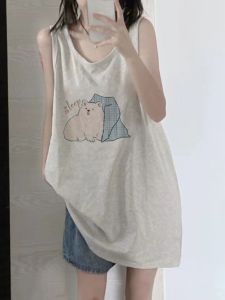 Pure Cotton Strapless Tank Top Womens Summer Design Sleeveless Loose Neck Hanging Shirt Hong Kong Style Outerwear Casual Vest