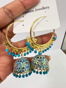 NJ Flower Design of Hoop Jumka Earrings