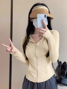 Pink Ice Silk Womens Sportswear Yoga Top Slim Fit Waistcoat Short Length Sun Protection Outerwear Fashionable Commute Style