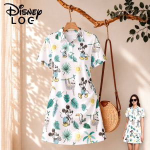 Disney | Casual Womens Disney Mickey Mouse Print Polo Collar Dress Woman Clothing Streetwear A-line Mini Dress New Anime Minnie Party