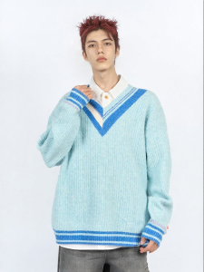 CANOTWAIT_ | American Retro College Style Irregular V-Neck Sweater