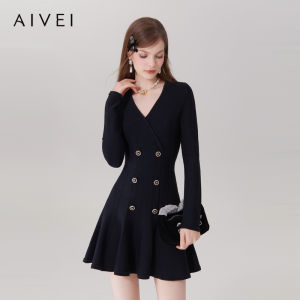 AIVEI | French Style Commute Minimalist V-Neck Knit Dress