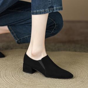 รองเท้าส้นเตี้ยหนังแกะนิ่ม หัวแหลม ทรงหัวมน รองเท้าทำงาน สำหรับผู้หญิง รองเท้าส้นเตี้ยแบบสวม ส้นสูงปานกลาง