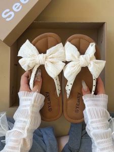 Comfortable Butterfly Knot Toe-Strap Sandals Womens Summer Fashion Outdoor Slippers Flat Heel PU Material Daily Wear