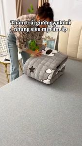 Thảm trải giường Yuki nỉ nhung mịn êm ấm áp size 1m2x2m 1m6x2m 1m8x2m 2m2x2m |chần bông tinh khiết 100%[Gấu xám]