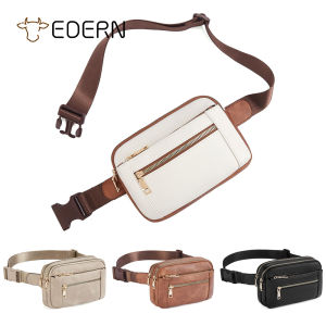 EDERN New PU Leather Sports Waist Bag for Women Fashion Outdoor Running Belt Bag Ladies Crossbody Bag Phone Pouch Chest Bag Sling Bag