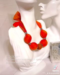 ECO STORY™ Fashion CLOTH BEAD PINK-ORANGE Theme Designer Handmade Necklace