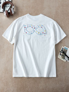 OUMULONG | Infinite Symbol Embroidery Pure Cotton Short Sleeve T-shirt