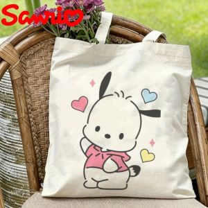 Sanrio | 1PC Sanrio Pochacco the Dog with Colorful Hearts & Sparkles Print Eco-friendly Canvas Shoulder Bag