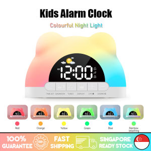 🇸🇬[Ready Stock] Kids Alarm Clock Wake Up Sunrise Digital Alarm Clock with 11 Colourful Night Light Music Loud Sound Clock Birthday Gift for Boys Girls Children