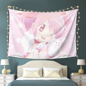 VIKAMA Magic Girl Hồng Sóng Chấm Thảm Tròn Nhỏ Mắt Hươu Mũm Mĩm Anime Treo Tường Cho Phòng Khách Phòng Ngủ Trang Trí Polyester